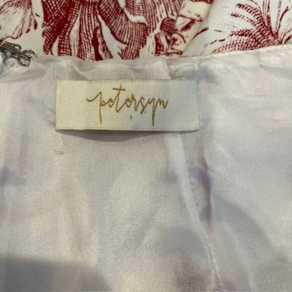 Petersyn Lilah Dress in Perth Long Puff Sleeve Zip Back Mini Red White Size XS - Picture 8 of 15
